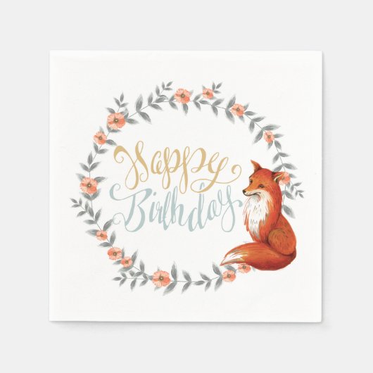 Birthday Fox Wreath Servet (Voorkant)