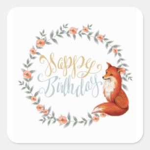 Birthday Fox Wreath Vierkante Sticker