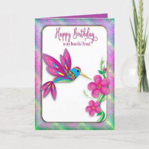 Birthday Friend Abstracte kleurvochtige Hummingbir Kaart