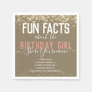 Birthday Fun Facts Gold Glitter Girl Napkin Servet
