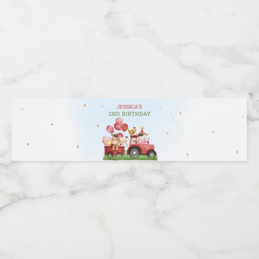 Birthday Fute Farm Animals Party Waterfles Etiket (Enkel label)