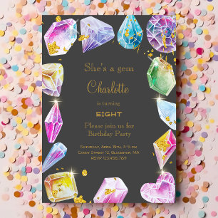 Birthday Gem Party Crystals Girl's waterverf Kaart