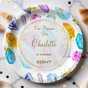 Birthday Gem Party Crystals Girl's waterverf Papieren Bordje