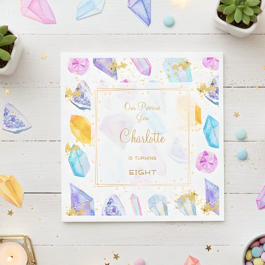 Birthday Gem Party Crystals Girl's waterverf Servet