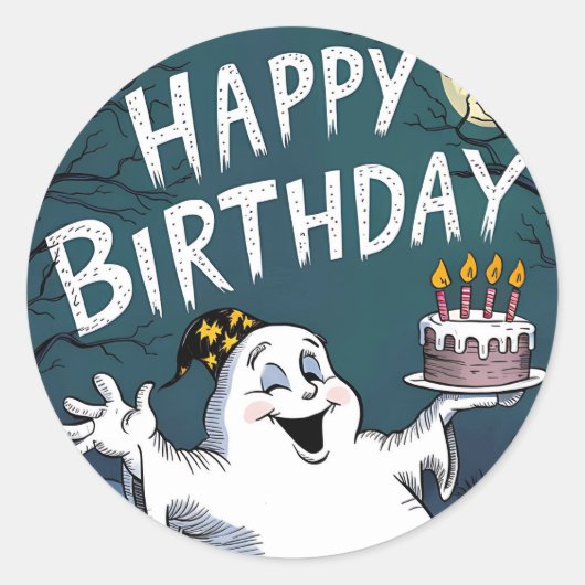 Birthday Ghost Ronde Sticker (Voorkant)