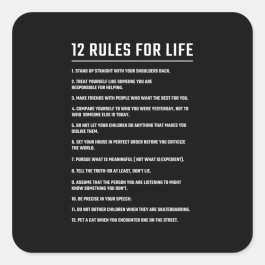 Birthday Gift 12 Rules for Life Vierkante Sticker (Voorkant)