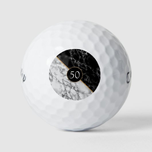 Birthday Gift Golf Balls Black White Marble Golfballen (Voorkant)