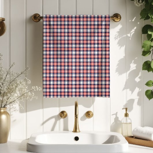 Birthday Gift Towel Coral Navy Plaid for Home