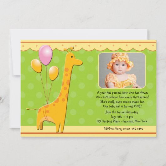 Birthday Giraffe Foto Uitnodiging (Voorkant)