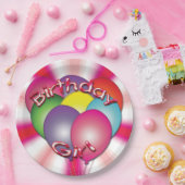 Birthday Girl Balloons Pink Party Borden Papieren Bordje (Feest)