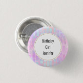 Birthday Girl Blue Rectangle Shapes op Roze Ronde Button 3,2 Cm (Voorkant /achterkant)