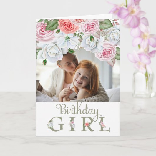 Birthday Girl Custom Photo Waterverf Flowers Kaart (Orchidee)