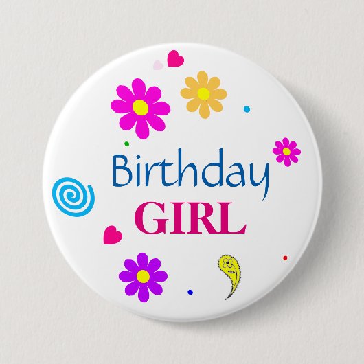 Birthday Girl Decorative Round Button (Voorkant)