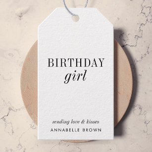 Birthday Girl   Eenvoudig minimalistisch zwart-wit Cadeaulabel