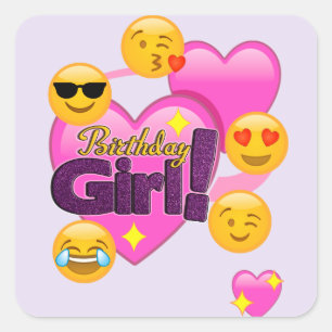 Birthday Girl Emojis Heart Vierkante Sticker