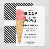 Birthday Girl Ice Cream Cone Pink Party Uitnodigin Kaart (Voorkant / Achterkant)