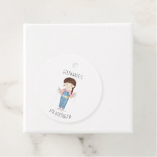 Birthday Girl in Overalls Brunette Bedankjes Labels