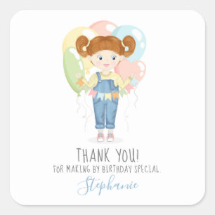 Birthday Girl in Overalls Redhead Square Sticker