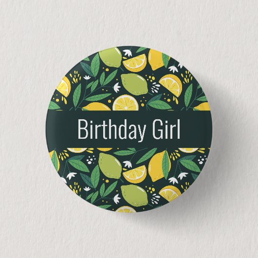 Birthday Girl - Lemon and Limes Fruit Pattern Ronde Button 3,2 Cm (Voorkant)