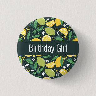 Birthday Girl - Lemon and Limes Fruit Pattern Ronde Button 3,2 Cm