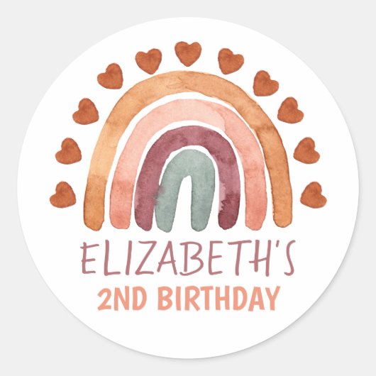 Birthday Girl Modern Boho Rainbow Naam Ronde Sticker (Voorkant)