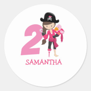 Birthday GIRL ParrotParty Pirate 2nd Name Ronde Sticker