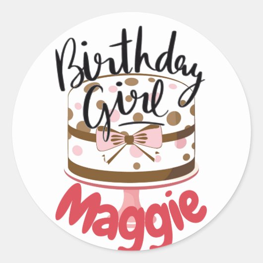 Birthday Girl Personalized Cake Design Sticker (Voorkant)