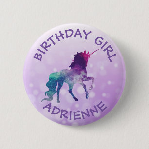 Birthday Girl Persoonlijke Paarse Unicorn Button