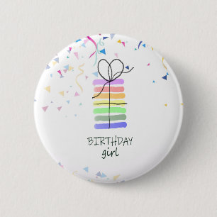 Birthday Girl Pin met Cake en Confetti Ronde Button 5,7 Cm