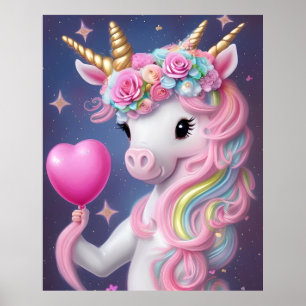 Birthday Girl Pink Baby Unicorn Poster