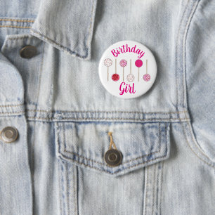 Birthday Girl Pink Frosted Cake Pop Sprinkles Ronde Button 5,7 Cm