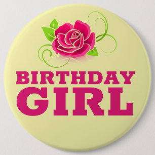 BIRTHDAY GIRL PINK ROSE BUTTONNEN RONDE BUTTON 6,0 CM