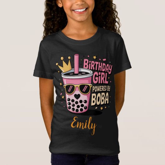 Birthday Girl Powered by Boba Bubble Tea Party T-shirt (Voorkant)