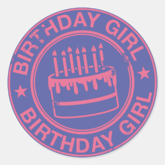 Birthday Girl-roze rubberzegel effect- Ronde Sticker