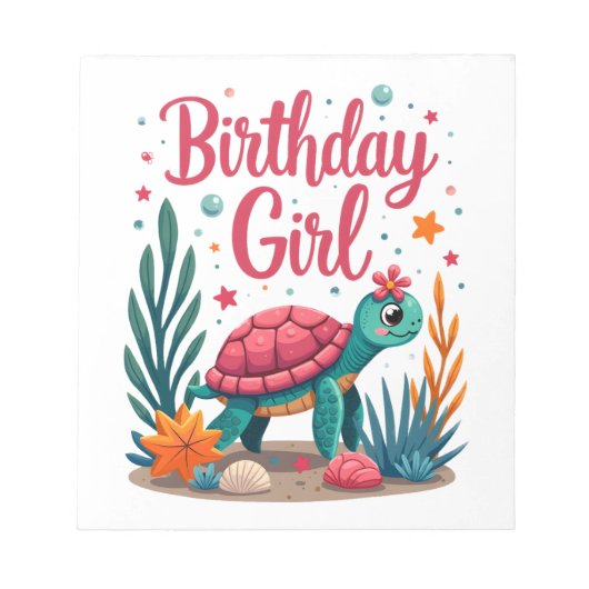 Birthday Girl Sea Turtle Theme Birthday Party Ocea Notitieblok (Voorkant)