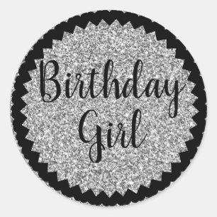 Birthday Girl Silver Glitter Classic Round Sticker