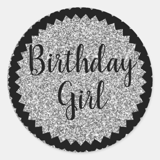 Birthday Girl Silver Glitter Classic Round Sticker (Voorkant)