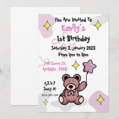 Birthday Girl Teddy Bear Invitation Kaart (Voorkant / Achterkant)