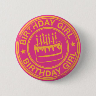 Birthday Girl-yellow rubberzegel effect- Ronde Button 5,7 Cm