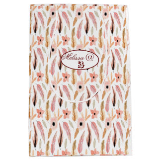 Birthday Girly Pink Floral Pattern Waterverf Medi Medium Cadeauzakje
