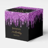 Birthday glitter black paarse sparkle monogram bedankdoosjes (Voorkant Zijde)