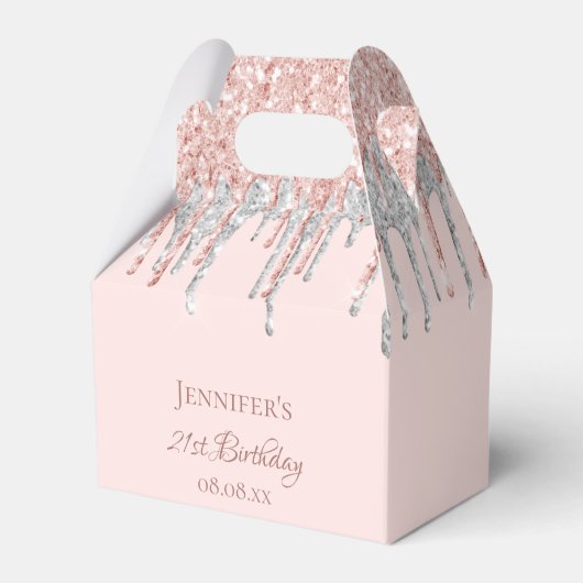 Birthday glitter blush roze zilver monogram bedankdoosjes (Achterkant)