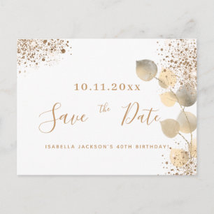 Birthday gold eucalyptus glitter save the date aankondigingskaart