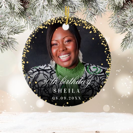 Birthday gold glitter sparters foto naam keramisch ornament