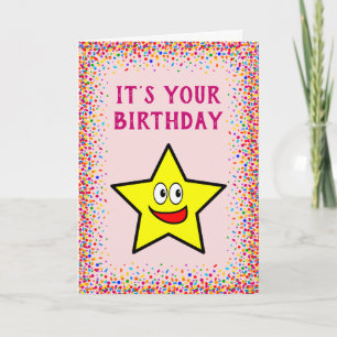 Birthday Gold Star Pink Colorful Confetti Kaart