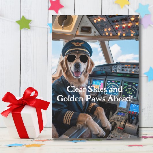 Birthday Golden Retriever Dog Pilot Funny  Kaart