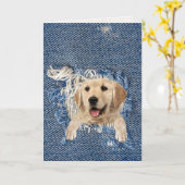 birthday golden retriever in blue denim hole kaart (Gele Bloem)