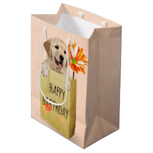 Birthday Golden Retriever in papiertas Medium Cadeauzakje