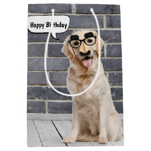 Birthday Golden Retriever met Mustache Mask Small Medium Cadeauzakje