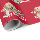 Birthday Golden Retriever op Red Cadeaupapier (Rol Hoek)